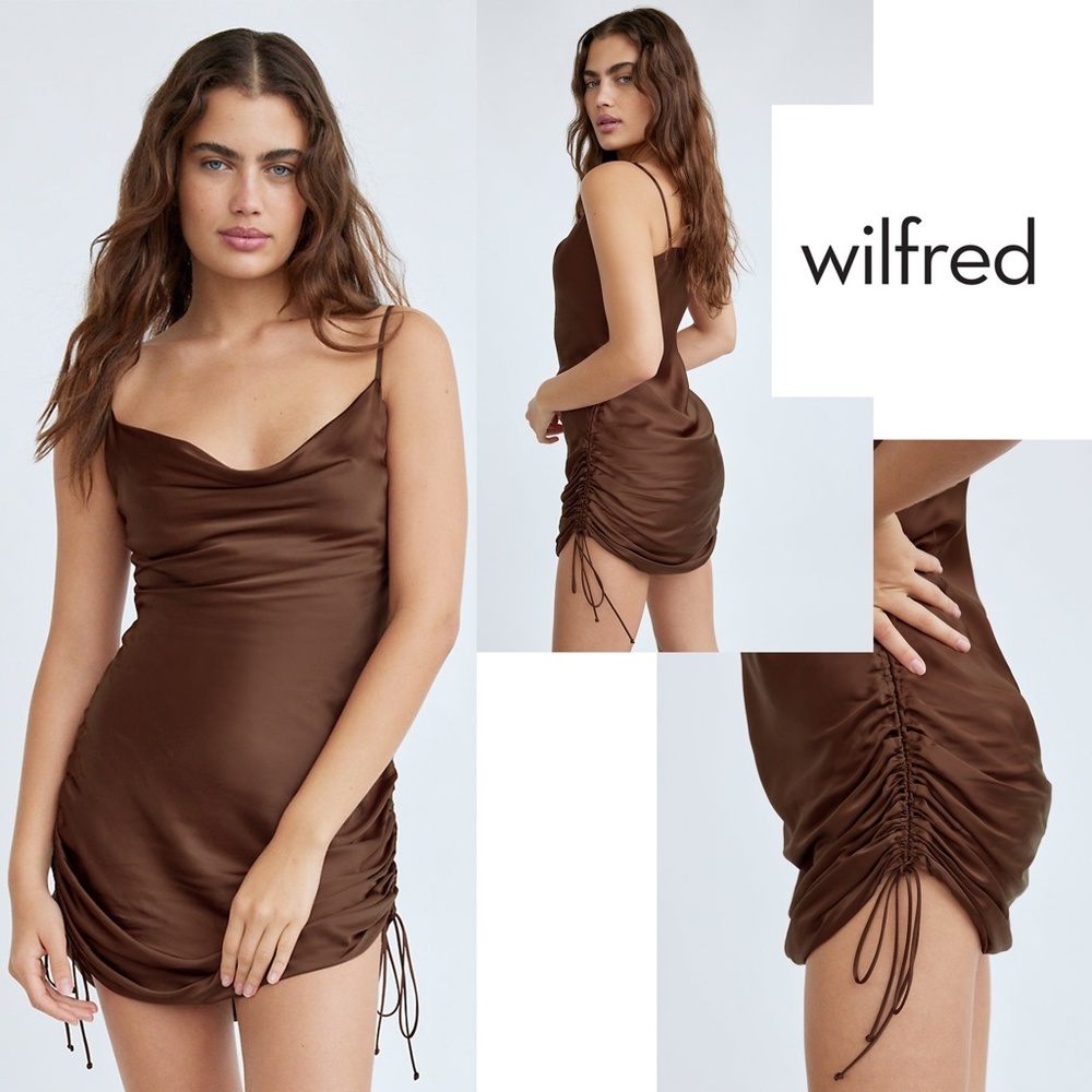 Wilfred Aritzia Ruched Copper Slip Dress Small